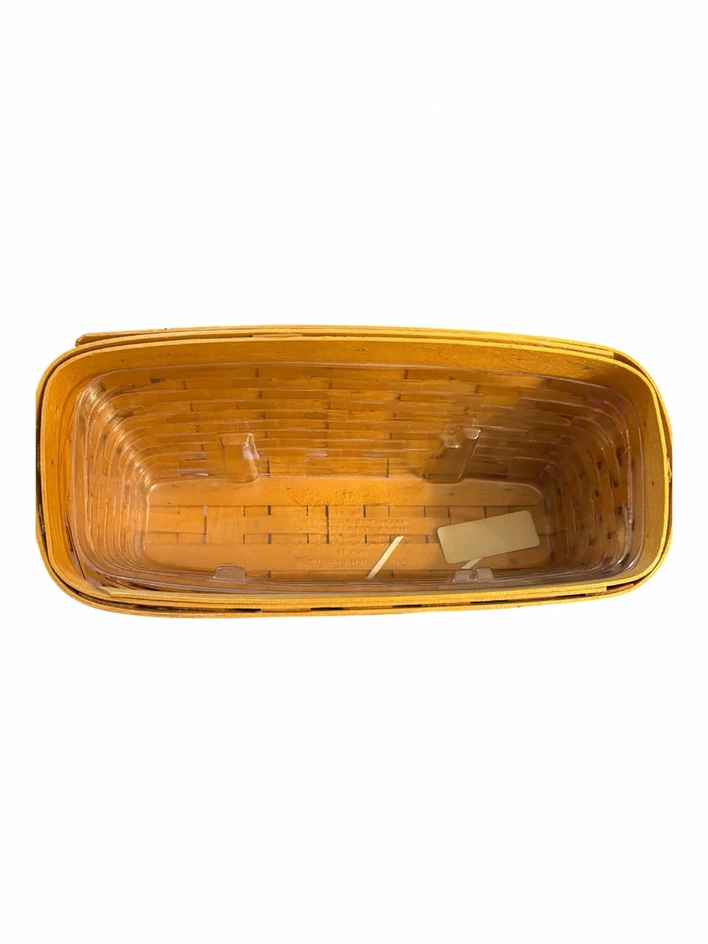 Longaberger Brown Woven Mail Basket with Decorative Ceramic Tag